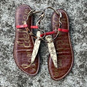 Sam Edelman Women's Gigi Thong‎ Flat Sandals T-Strap Leather Size 6.5